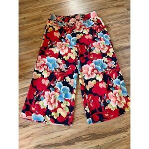 LOFT Floral Wide Leg Cropped Pants Size 6P Red Blue Botanical Culottes